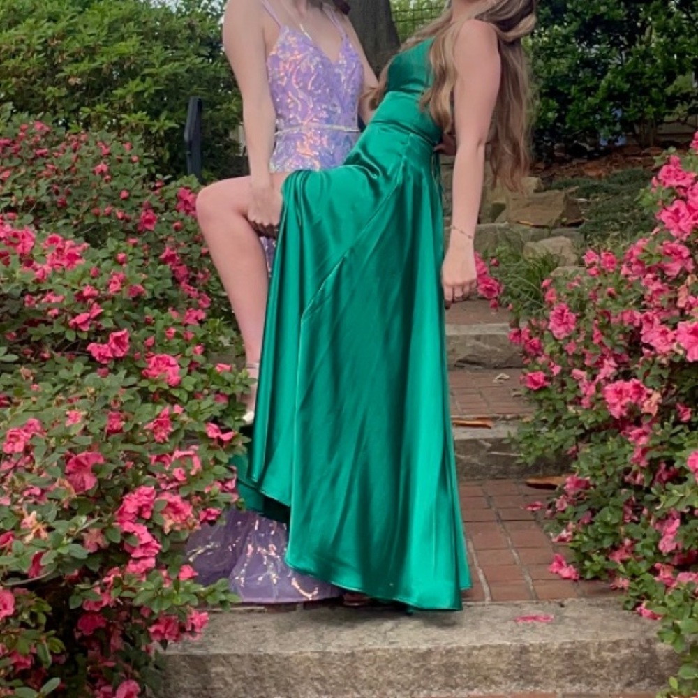 Satin emerald green prom dress